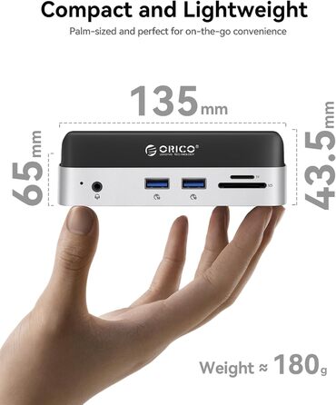 ORICO MiniDock: Док-станція та підставка для Mac mini M4/M4 Pro з корпусом для NVMe SSD, хаб USB-C з 4K HDMI, DisplayPort, SD/TF 3.0, USB-C/A 10Gbps, PD 100W - VS10 (6-in-1, 2TB)