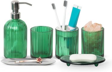 Umimile Bathroom Accessories Set, 6-Piece, Green Glass, Complete Toothbrush Holder, Cup, Lotion Dispenser, Soap Dish, Vanity Tray, Aromatherapy Cup for Apartment, Bathroom Decor