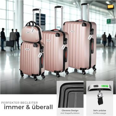 Набір валіз Tectake® (4 шт.) з ваговою та ідентифікатором, 360° колеса, жорсткий корпус із замком, велика валіза, вкладна, ручна, рожеве золото