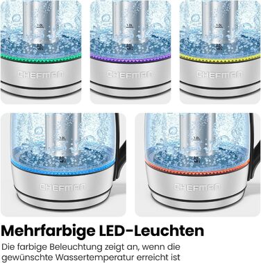 Chefman Electric Glass Kettle with Temperature Control - 1.8L Stainless Steel, Infuser, Auto Shutoff, LED Display