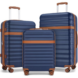 Набір валіз KONO (M, L, XL) з ABS+PC, 4 колеса, TSA-замок (кремовий/коричневий, темно-синій/коричневий)