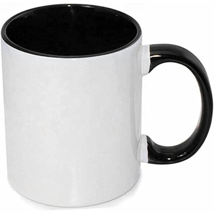 MR.R Sublimation Blanks, Dishwasher-Safe Ceramic Coffee Mugs with Black Color, Inner Cup and Handle, Drinking Cup, Cup for Milk, Tea, Cola, Water, 11 oz, Set of 6