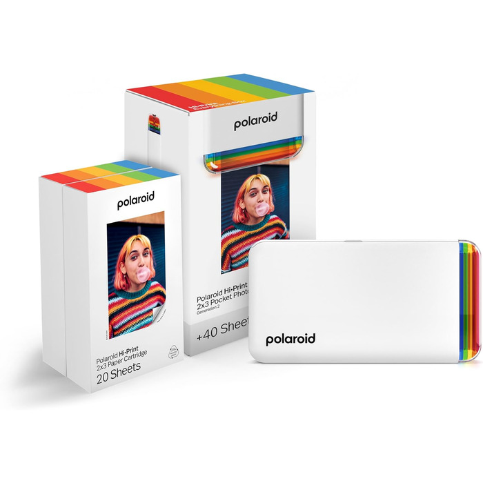 Polaroid Hi-Print 2-ге покоління: Bluetooth-принтер для фотографій 2x3 дюймів (білий) + фільм