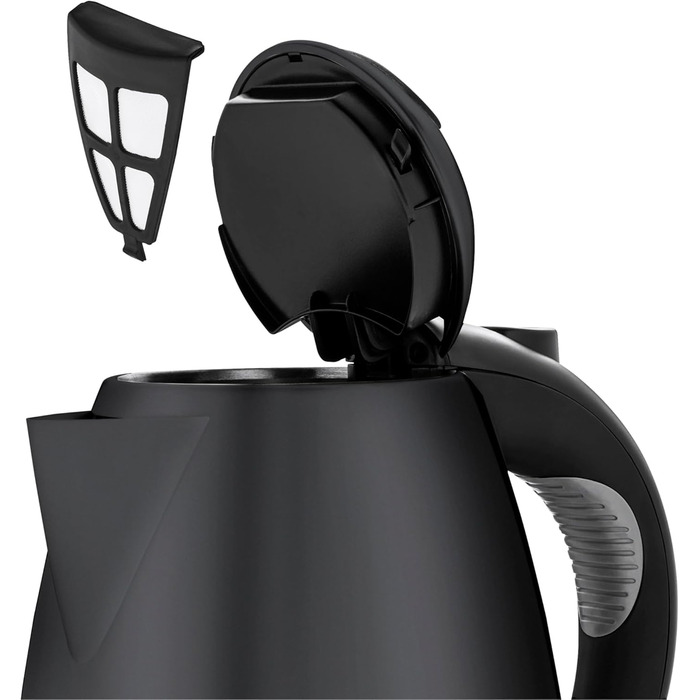 WMF Stelio Electric Kettle, Stainless Steel, 1.7L, Electric Kettle with Scale Filter, 2400 W, Illuminated Water Level Indicator, Matte Black Stainless Steel