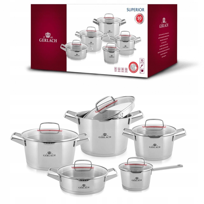 Набір каструль Gerlach Superior з нержавіючої сталі, 10 предметів