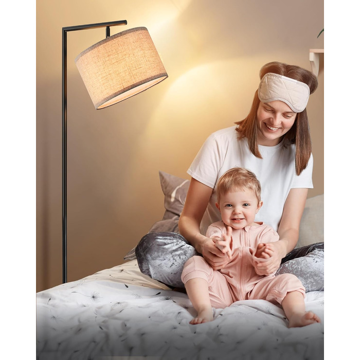 Стельова лампа EDISHINE для вітальні 160 см, аркова лампа сучасний дизайн з регульованим абажуром з льону, LED E27, чорний колір, для спальні, дитячої кімнати