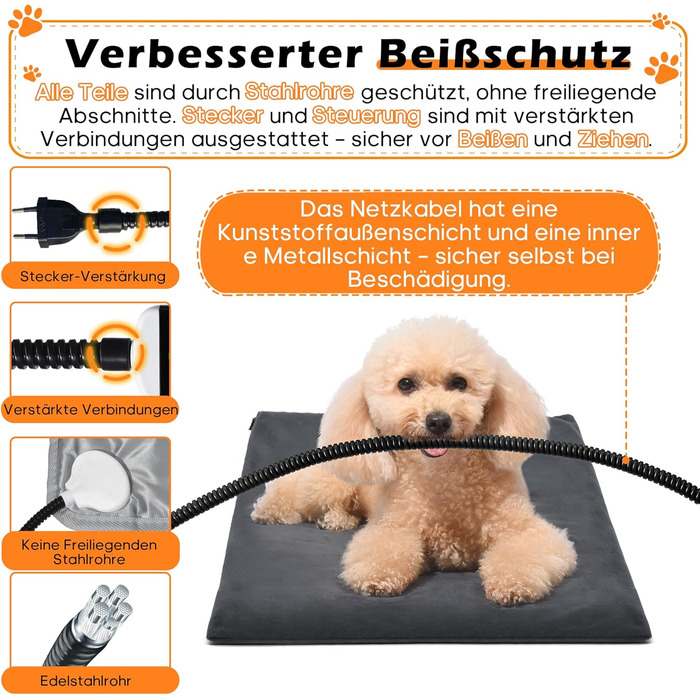 Підігрівальний килимок для тварин 45x70 см – ковдра для собак та котів, 30–60°C, таймер 14 год, захист від перегріву, міцний кабель 1,8 м, 2 знімні чохли, регулювання температури