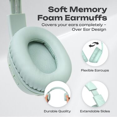 PowerLocus P7 Bluetooth навушники Over-Ear, складані, бездротові з басами, Hi-Fi стерео, з функцією гучного зв'язку, USB-C зарядка та тривалий час роботи для iPhone/PC/TV (М'ятний колір)