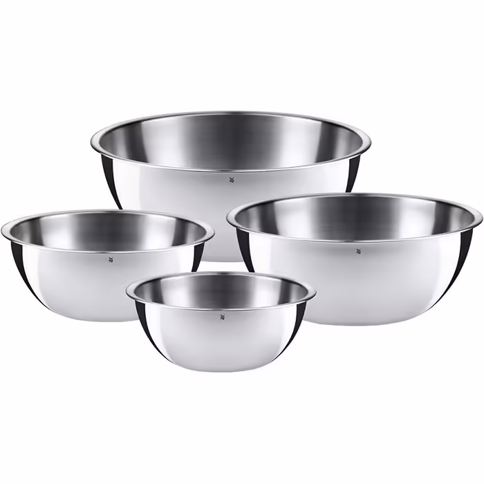 WMF Profi Plus Meat Tenderizer 34 cm, Meat Pounder, Schnitzel Pounder & Gourmet Bowl Set 4-Piece Stainless Steel Bowls for the Kitchen 0.75l - 2.75l, Mixing Bowls, Salad Bowls, Cromargan, Nesting