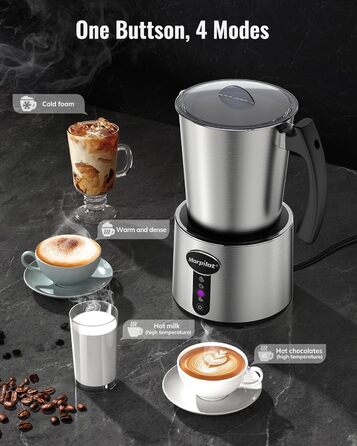 Електричний піноутворювач для молока Morpilot, 500 мл, 650 Вт, нержавіюча сталь, миється в посудомийній машині, для гарячого та холодного молока, шоколаду, антипригарне покриття