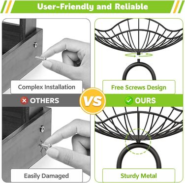 PouHenier 5-ярусна металева фруктова корзина для зберігання фруктів та овочів, чорного кольору з підставкою для бананів