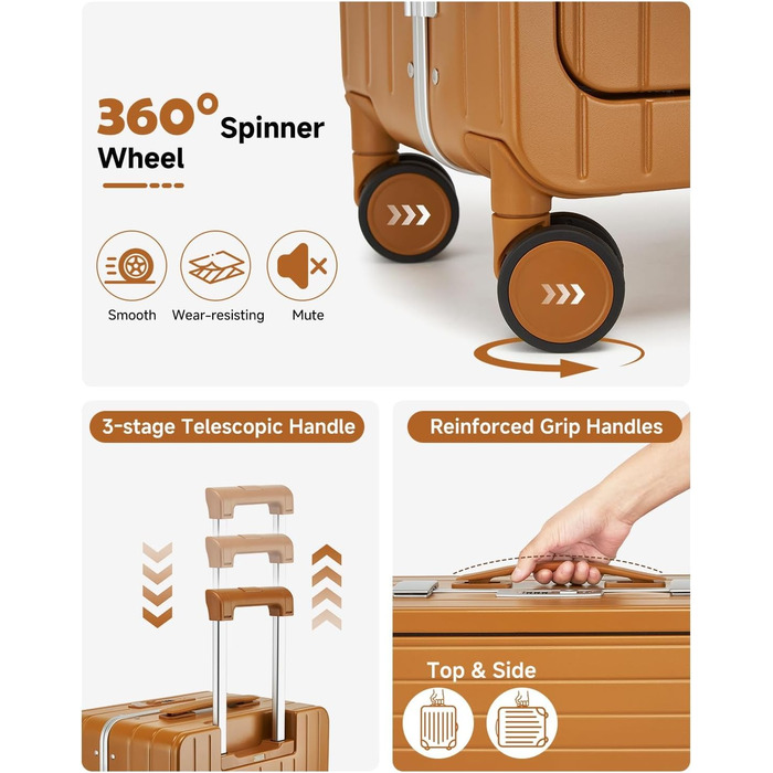 Валіза-ролер Sea Choice з відділенням для ноутбука 15.6', з USB-портом, з PC корпусом, TSA-замок, 360° колеса (жовто-коричневий)