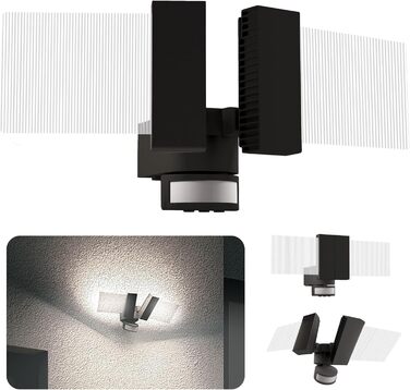 Вуличний LED-світильник SSC-LUXon NORSU з датчиком руху, подвійний прожектор, нейтрально-білий, IP65, з адаптером для кута та датчиком сутінків, модель Linto