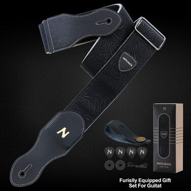 Гітарний ремінь Nefelibata з кишенькою для медіатора, 2.3 дюйми, веганська шкіра, стиль Porter, 60-ті, вестерн, вінтаж, регульований (42-66 дюймів), чорний
