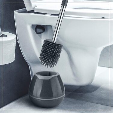 Силіконова щітка для туалету з контейнером - довга ручка, гнучкі щетинки, набір для ванної кімнати, сіра - преміум якість