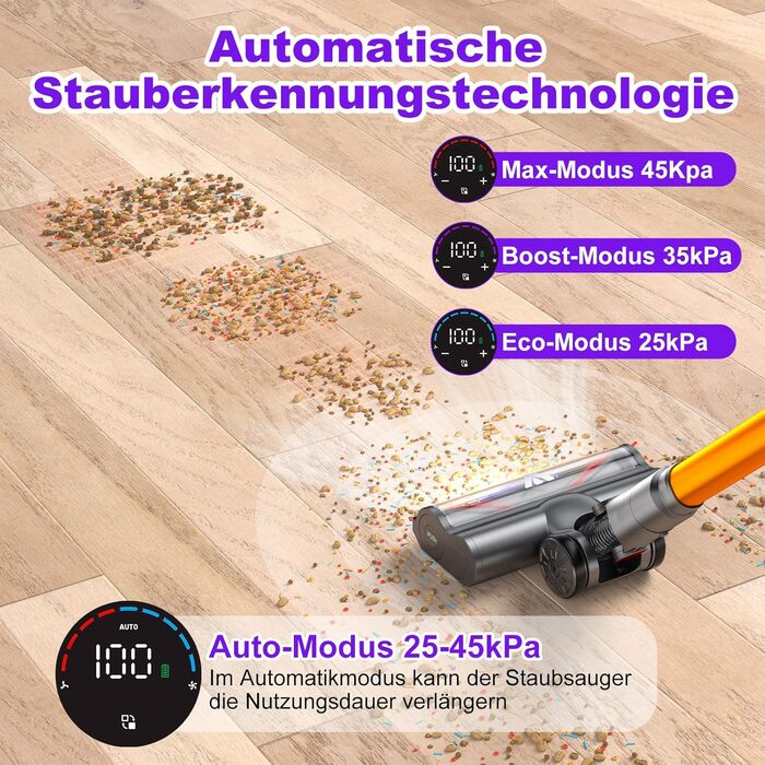 Coovy SU7 Cordless Vacuum Cleaner 580W, 45000Pa Suction, Up to 70 Minutes Runtime, Cordless Vacuum with Super Large Display, Automatic Mode Vacuum for Carpets, Pet Hair, and Hard Floors