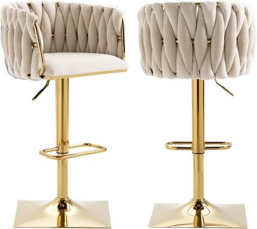 SUPPNEED Velvet Bar Stools 2-Pack - Adjustable Swivel Barstools with Backrest for Kitchen & Home Bar (Ivory)