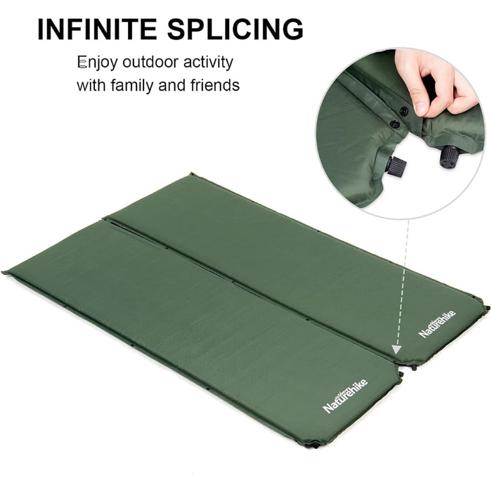Naturehike Каремат для кемпінгу надувний, 6 см, сірий/зелений