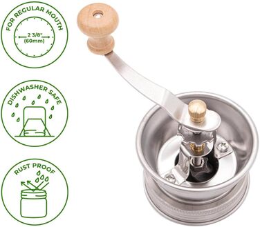 Кришка для кавомолки Mason Jar Lifestyle – меліть каву та спеції безпосередньо в банки Mason – підходить для банок з широким горлом – нержавіюча сталь, довговічне виконання