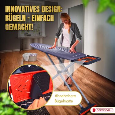 Праскавальна дошка DEVECIOĞLU 170x48 см з чохлом 127x46 см, складна, для парових прасок та станцій, настільна, стільниця для прасування