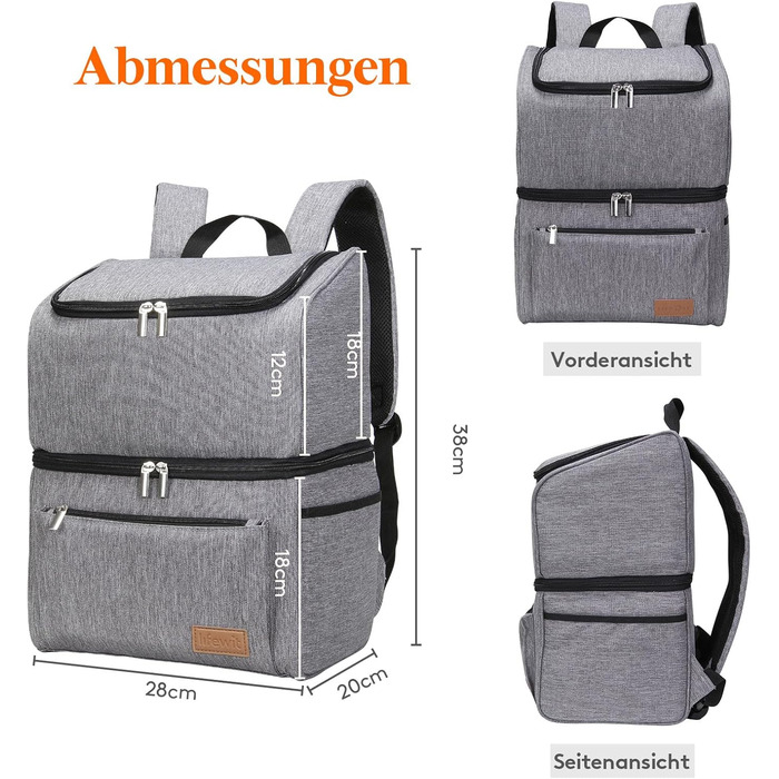 Lifewit 21L Insulated Cooler Bag, Thermal Lunch Bag, Cooler Backpack, Leak-Proof Double-Layer Cooler Bag for Men, Women, Mothers for Lunch, Picnic, Shopping, Travel (Gray)