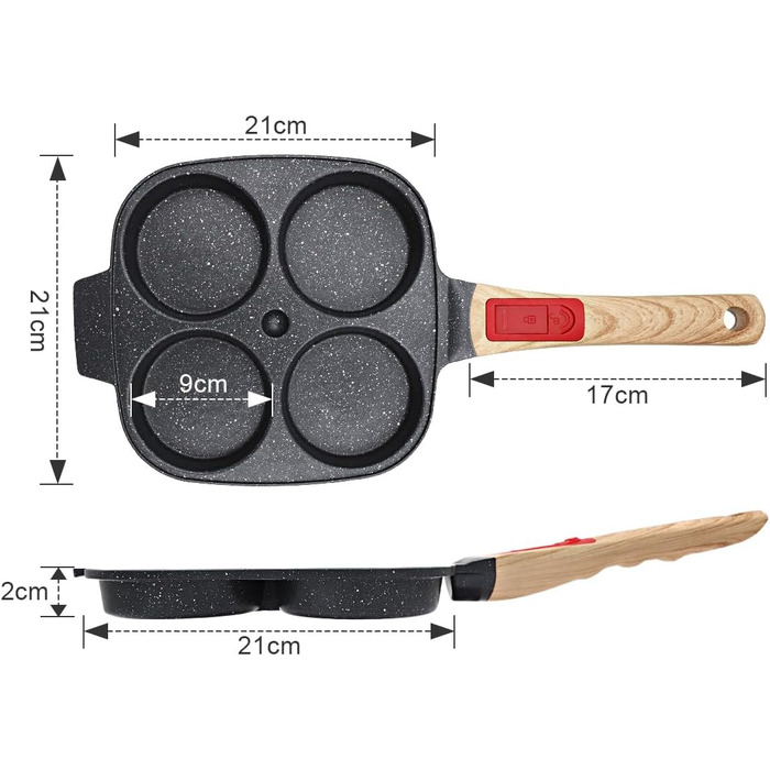 Сковорода для млинців Spiegeleipfanne з знімною ручкою, 4 отвори, антипригарна, для індукційних плит - Чорна
