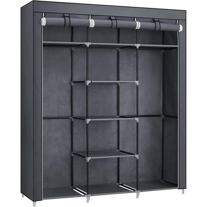 SONGMICS Wardrobe, Clothes Rack, Folding Closet Organizer with Clothes Rod, Clothes Stand, Storage, Pockets, Shoes, Bedroom, Dressing Room, 45 x 150 x 175 cm, RYG12B (Grey)