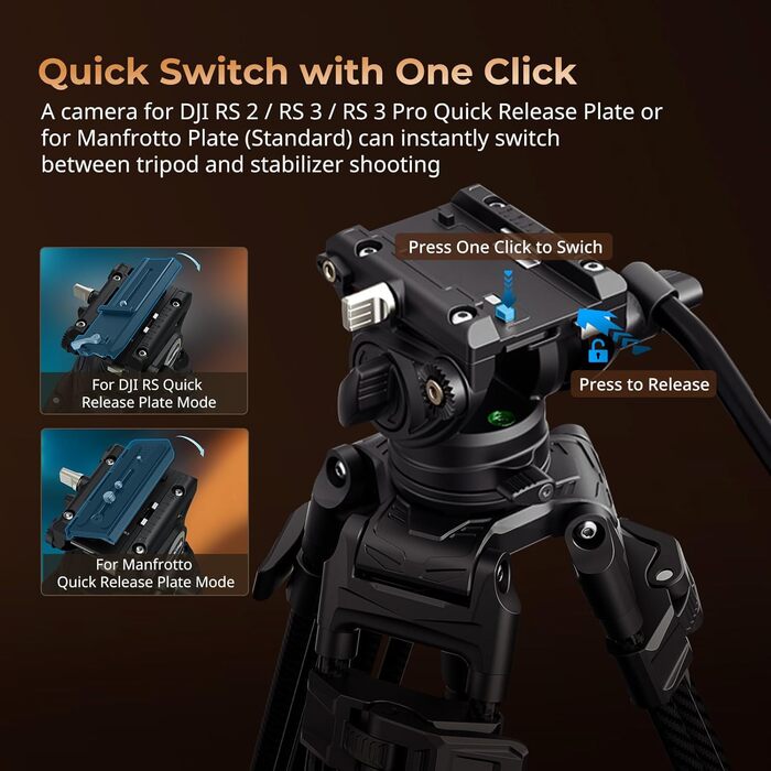 Професійний вуглецевий відеоштатив SmallRig AD-80 FreeBlazer (4163) з гідравлічною головою, навантаження 8 кг, двопозиційна QR-платформа