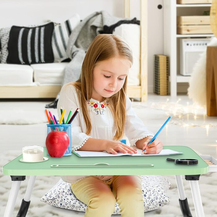 Зручний столик-органайзер для ноутбука з ящиком та підстаканником, зелений