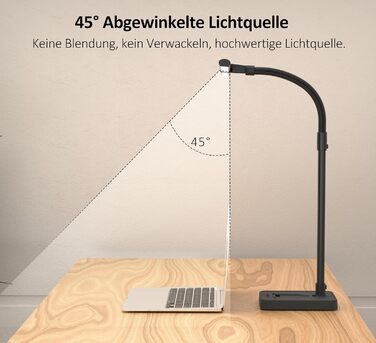 Світлодіодна лампа для столу Doppelkopf з регулюванням яскравості, 24W, 80см, для дому/офісу, денне світло, лампа для столу з шийкою-лебедем (чорна, з підставкою для телефону)