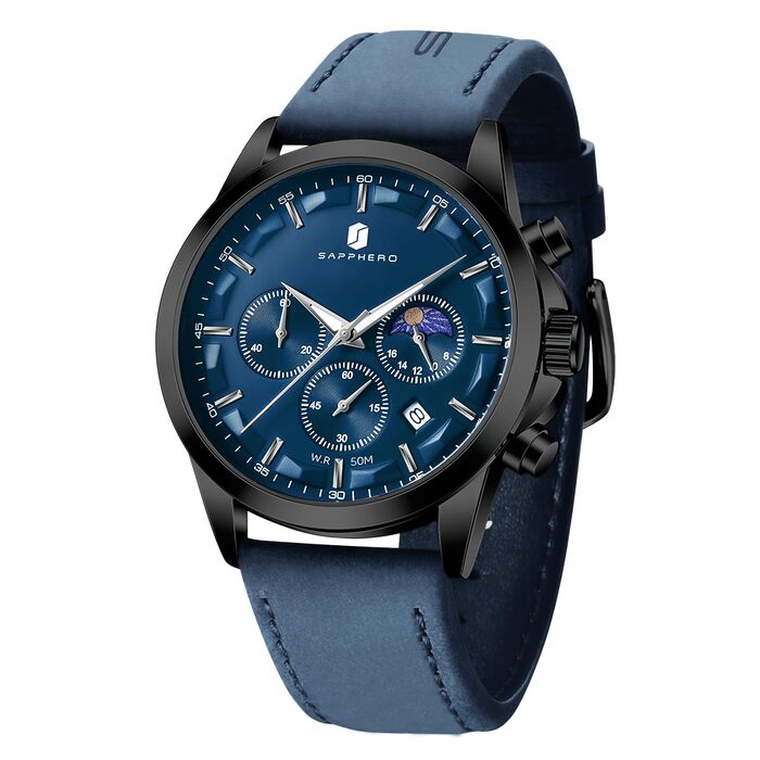 Годинник чоловічий BENYAR Chronograph, аналоговий кварц, водонепроникний, з датою. Елегантний аксесуар для бізнесу та повсякденного стилю. Прекрасний подарунок для чоловіків (синій ремінь/блакитне циферблат)