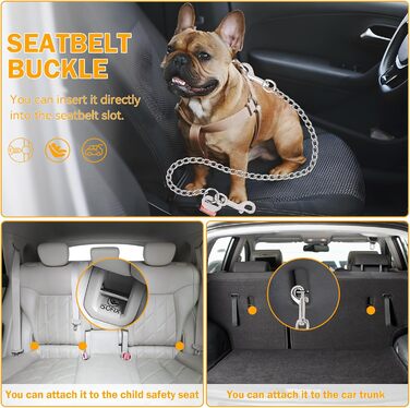 Нашийник для собак з ланцюгом, 53 см, автомобільний ремінь безпеки для собак, нержавіюча сталь 304, нашийник для собак, безпечний для маленьких/великих собак, котів