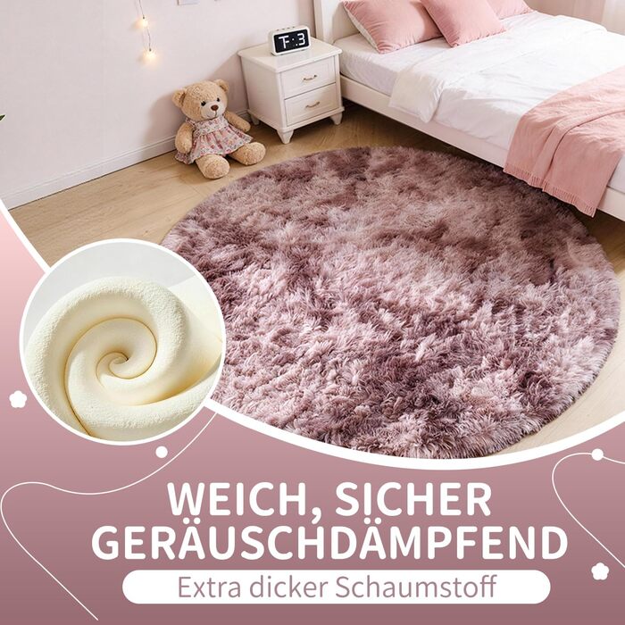 Килим круглий 100 см, м'який, пухнастий, антиковзний, дитячий, рожево-ліловий (Batik) - пральний килим для дитячої кімнати