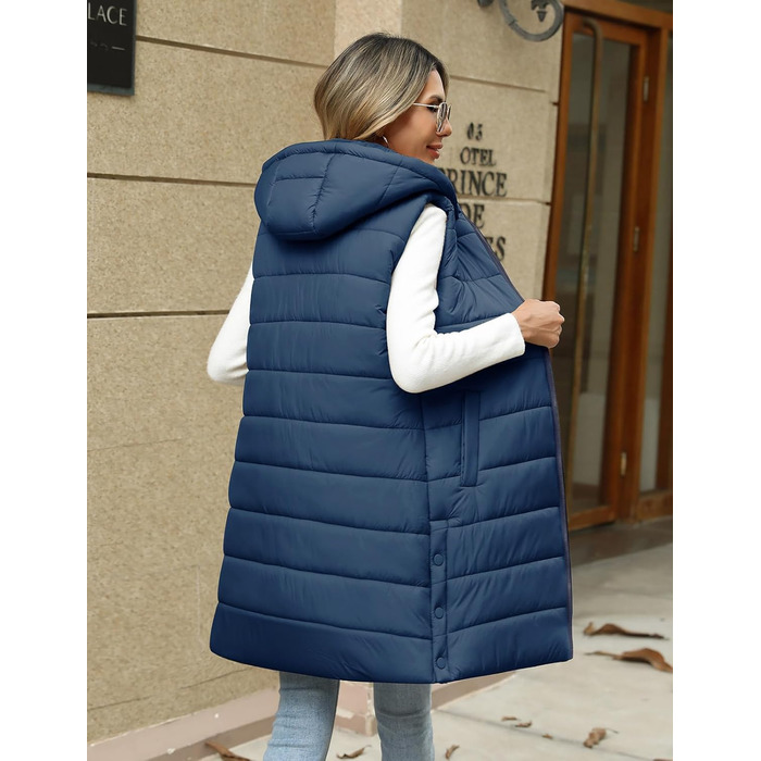 Дамський пуховик Yuongirl, довгий, з капюшоном, легкий, об'ємний, теплий, з довгими рукавами, для осені/зими, об'ємний, верхній одяг (Темно-синій, XXL)