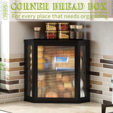 Браслет BMOSU Eck-Brotkasten для кухні, чорний, бамбук, великий, двошаровий, кутовий, Brotaufbewahrungsbehälter