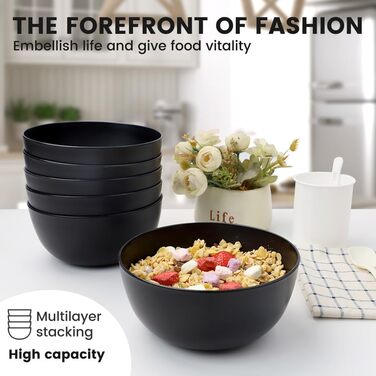 Набір мисок Bugucat для мюслі, супу та салатів, 6 шт, 1400 мл, чорного кольору
