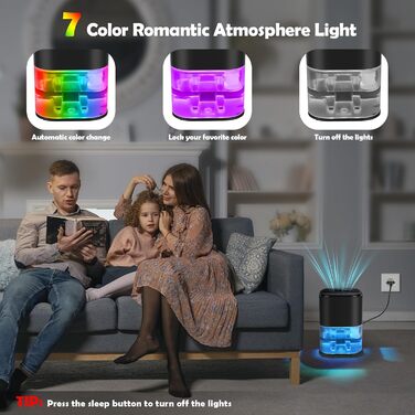 Електричний осушувач повітря 2L з автовимкненням та 7 кольоровим нічним світлом. Тихий осушувач для дому, квартири, ванної кімнати, підвалу (чорний)