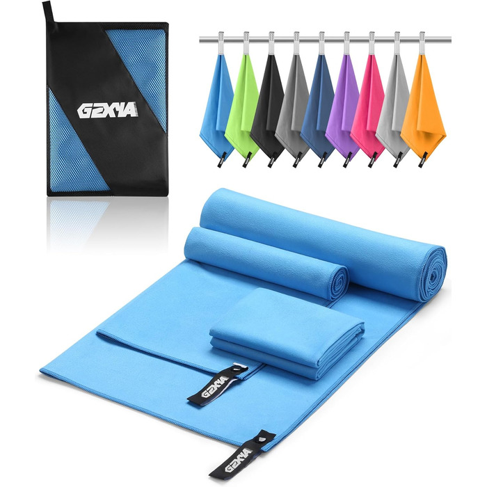 Набір рушників з мікрофібри GZXYA (180x60 см + 2шт 80x40 см), Швидковисихаючі, для спорту та басейну, Колір: Морська хвиля
