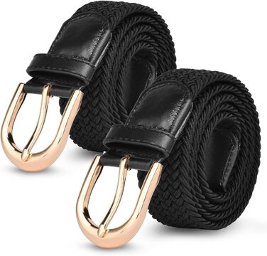 Жіночий та чоловічий тканинний ремінь Flintronic з еластичною плетенкою, ширина 3.3 см, довжина 107 см (для обхвату талії 76-115 см), колір: чорний + золото