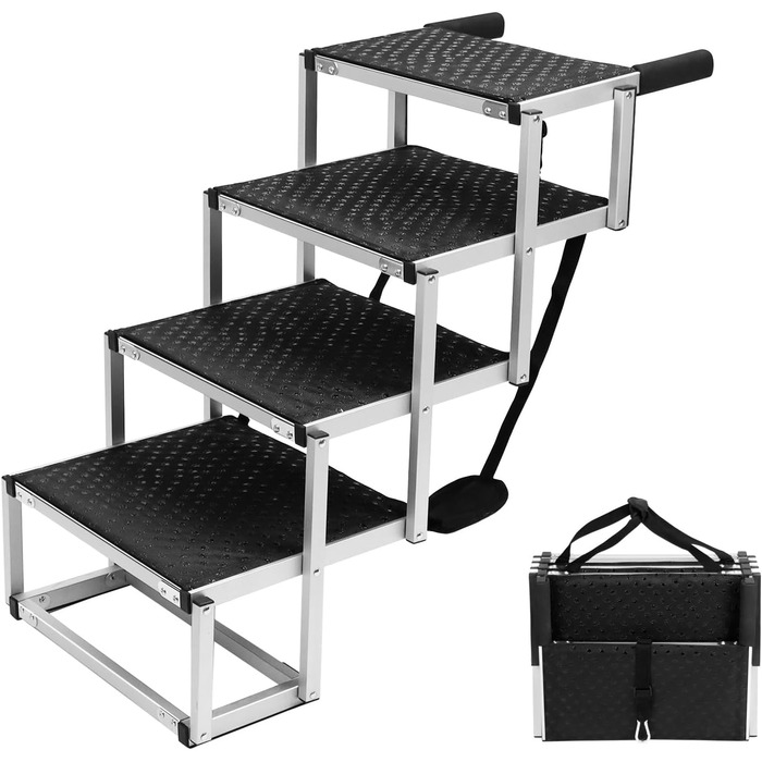 QWORK® 4-Step Folding Dog Stairs for Car - Adjustable Height, Anti-Slip, Up to 80kg