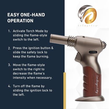 Потужний пальник Бунзена на бутані, регульований, 2-в-1 з бездротовим вимикачем для випічки, приготування їжі, барбекю та крем-брюле (сталевий коричневий)