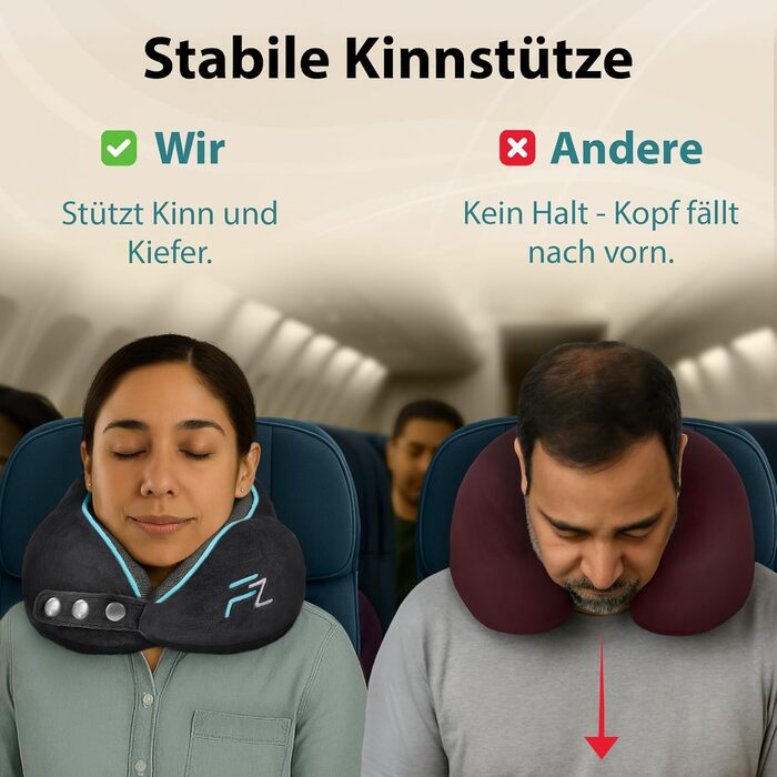 Подушка для шиї FLOWZOOM Dream Pro з додатковою бічною підтримкою та регульованим кріпленням на липучці - подушка для подорожей у літак з піною з пам'яті - з чохлом та подарунковою упаковкою - Чорний