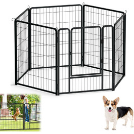 Вольєр для цуценят/собак 6 секцій, 80x65 см, розкладний, з дверима та ґрунтовими анкерами, для внутрішнього/зовнішнього використання, вологостійкий