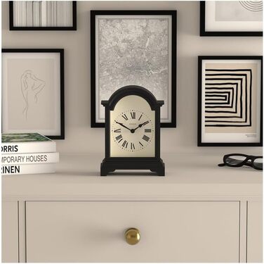 JONES CLOCKS® Bistro Table Clock | Classic Arch Design | White | Timeless Style for Desk, Table, Shelf, or Nightstand (Black)