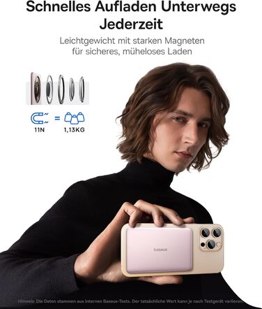 Power Bank Baseus Picogo AM41: Тонкий Magsafe Пауербанк, PD 20W, 5000mAh, Рожевий, з USB-C кабелем для iPhone 17/16/15/14/13/12