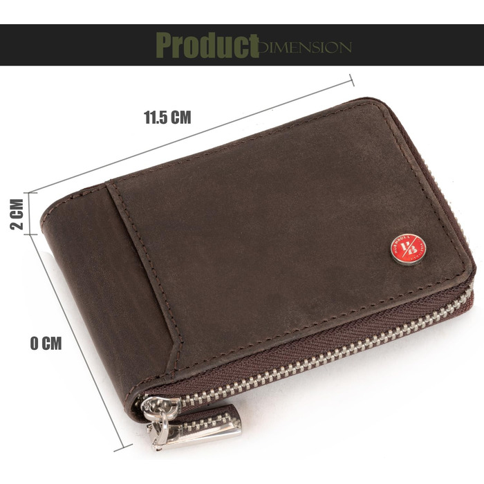 Чоловічий шкіряний гаманець з RFID-захистом Hornbull | Вертикальний картхолдер з блискавкою, колір кавовий