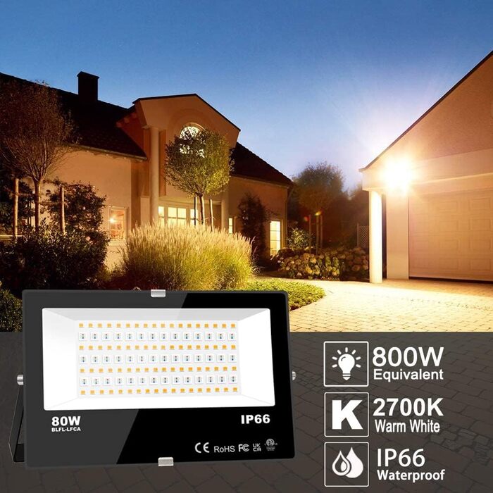 Outdoor RGB LED Spotlight, Color Changing 80W, DIY Strobe Mode, RGB LED Floodlight, Timer, Bluetooth, IP66 Waterproof