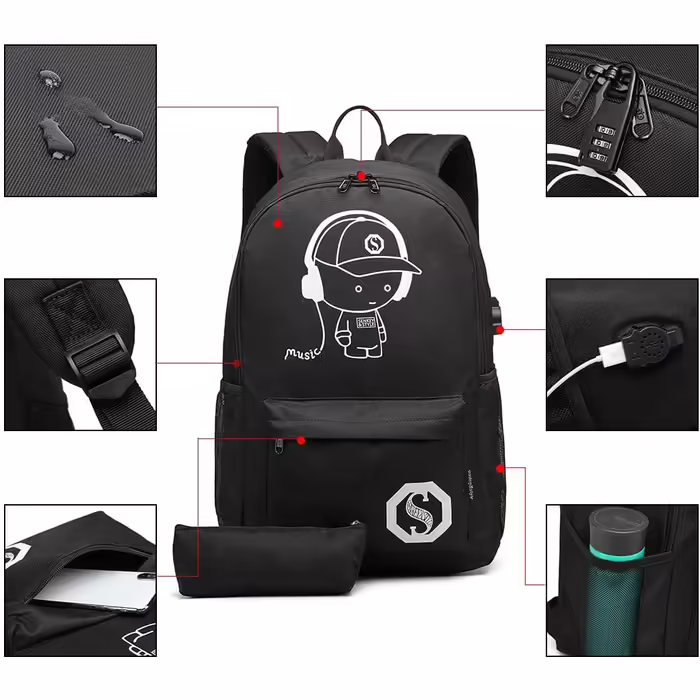 This backpack, school backpack, daypack, polyester, casual city backpack for university, outdoor, leisure, unisex (Black), E6879 BK, M