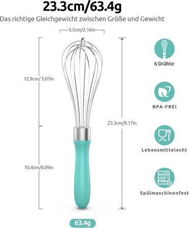 Міксер кухонний U-Taste зі сталі 18/10, 30 см, 12 гнучких дротів, силіконовий грибок