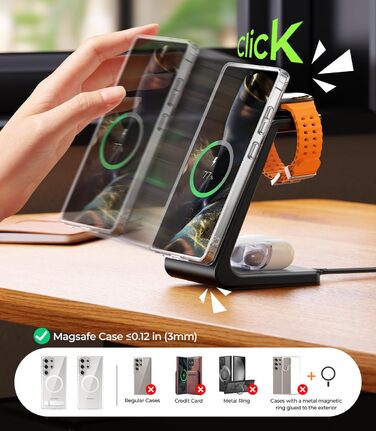 Магнітна зарядка 3-в-1 для Samsung Galaxy: швидка бездротова зарядка Mag-Safe для S25 Ultra/S24/S23, Z Fold/Flip, Galaxy Watch Ultra/7/6 та Galaxy Buds Pro (чорний)